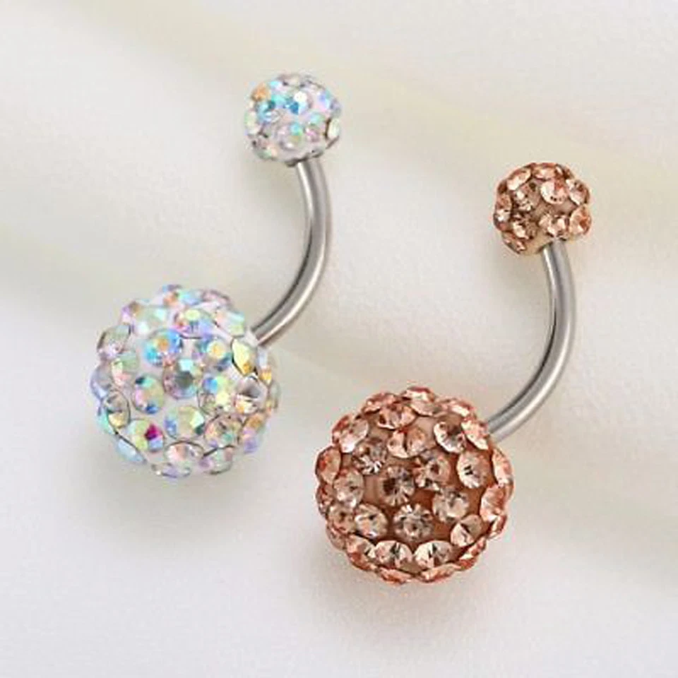 Crystal Rhinestone Ball Belly Button Bar Navel Ring Barbell Body Piercing Jewel@ Foto 4 de 4