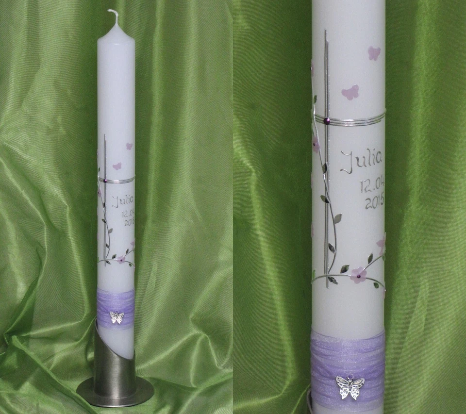 SILKES-KERZENLADEN Kommunionkerze / Taufkerze ♥ REINE HANDARBEIT ♥ - inkl. Beschriftung ! P 83