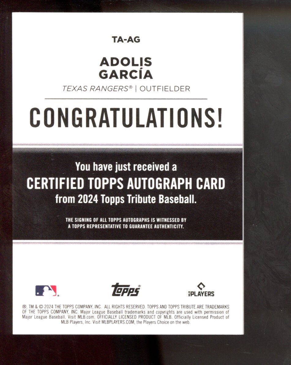 2024 Topps Tribute Adolis Garcia Auto Gold /75 Texas Rangers | eBay