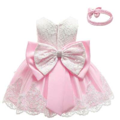 Neu süß Spitze Baby Mädchen rosa Party Kleid Prinzessin Hochzeit Geburtstag Kinder Kleidung