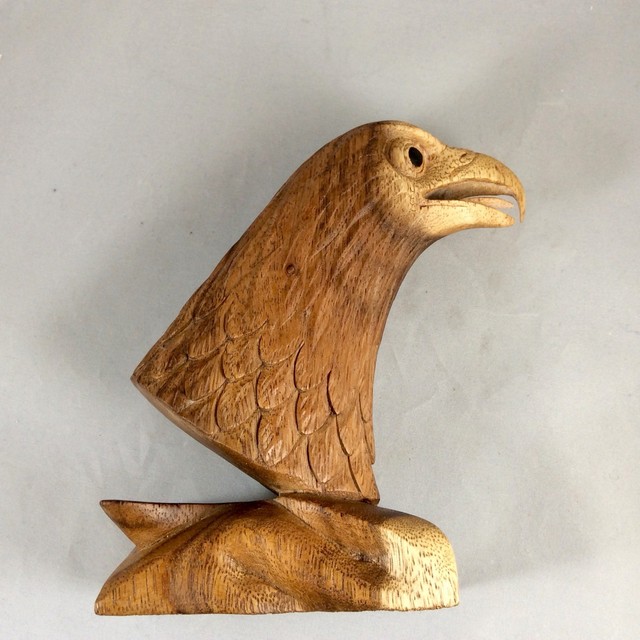 Bald Eagle Head Carved From Mahogany Wood With Excellent Details.6 1/2