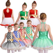 Kid Girls Sleeveless Christmas Dance Dress Shiny Sequins Santa Claus Costumes