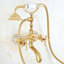 Golden Brass Bathtub Faucet Set Bathroom Bath Handheld Shower Taps Kit 2na805