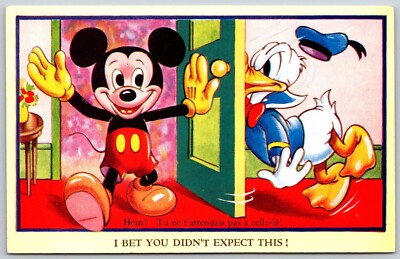Postcard Disney Mickey Donald I Bet You Didn't Expect This English and French