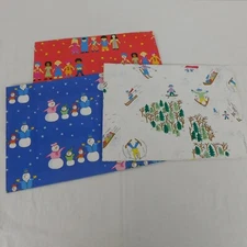 Christmas Wrapping Paper Gift Wrap 3 Flat Sheets Snowmen Friends 19.75" x 14.75"