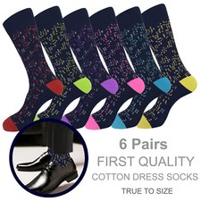 1-3- 6 Pairs Cotton Dress Socks Multicolor Casual or Formal Novelty Socks 10-13