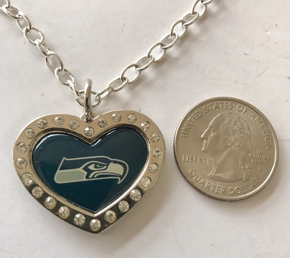 Seattle Seahawks Rhinestone Crystal Heart Charm Necklace  NFL Licensed Jewelry - Image 4 of 4