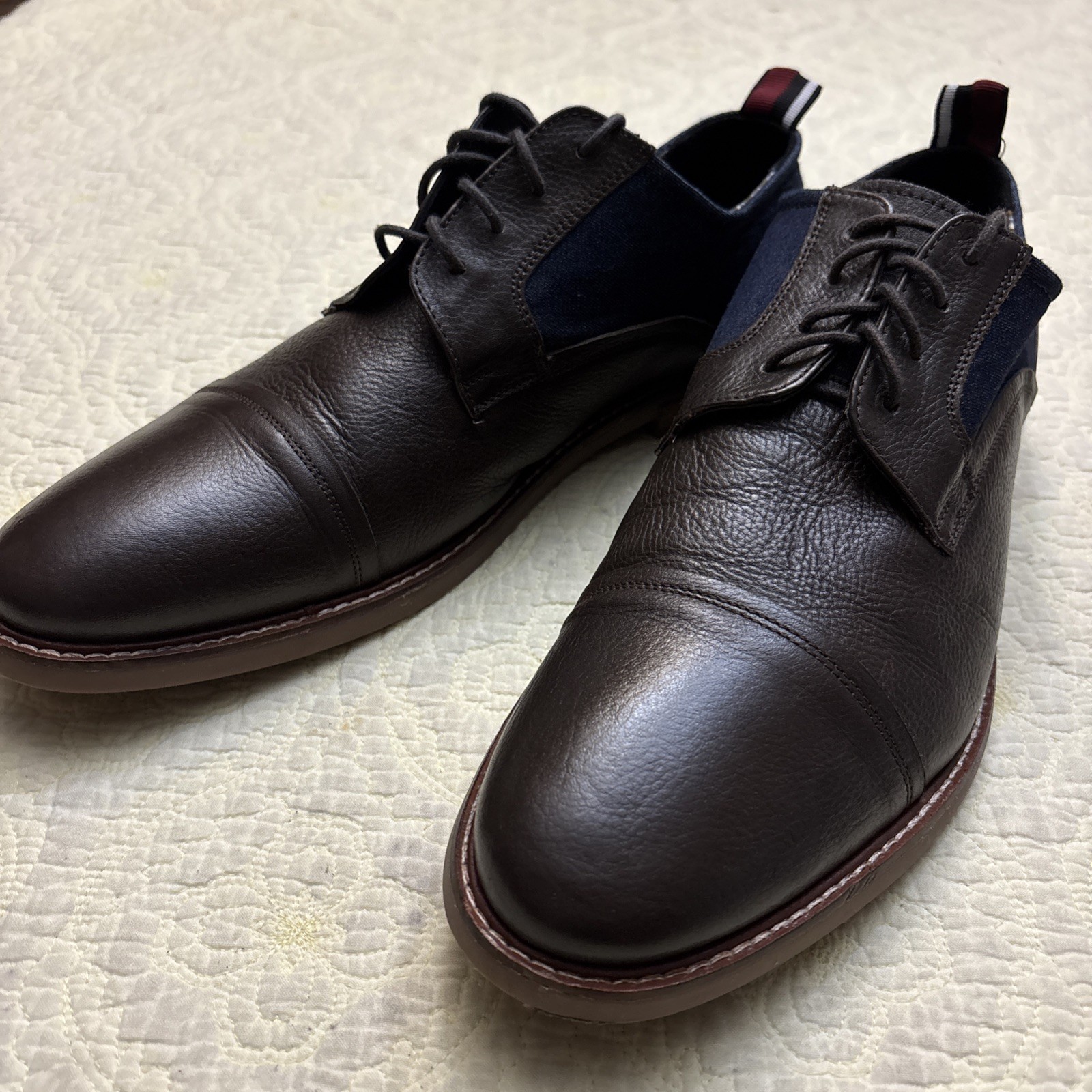 SAOLA Scarpe Oxford Derby BEN SHERMAN Brent punta a cappuccio marrone pelle ciottoli denim taglia 12