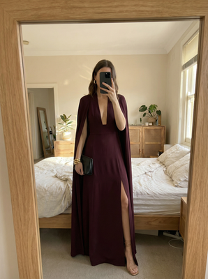 burgundy dress reiss REISS Red Florere Rich Burgundy Knit And Satin Mix Midi Dress UK 14 main image 0