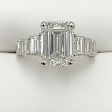 5.65Ctw D-VVS2 IGI Emerald Cut Lab Grown Diamond Engagement Ring 14k White Gold