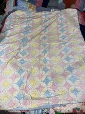 VTG Baby Or Doll Horses Cats Dogs Quilt Pink Yellow Blue Patchwork Crib Carriage