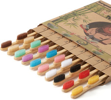 20 Count Bamboo Toothbrushes - BPA Free Soft Bristles Natural Toothbrush Set - B