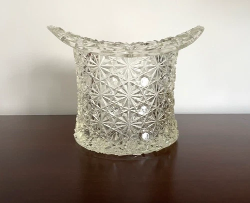 Rare Vintage Fenton Daisy & Button Top Hat Clear Ex Large 6”H 7.75"W Wine Holder