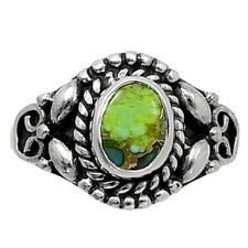 Blue Turquoise In Green Mohave - USA 925 Sterling Silver Ring s.6 Jewelry R-1286