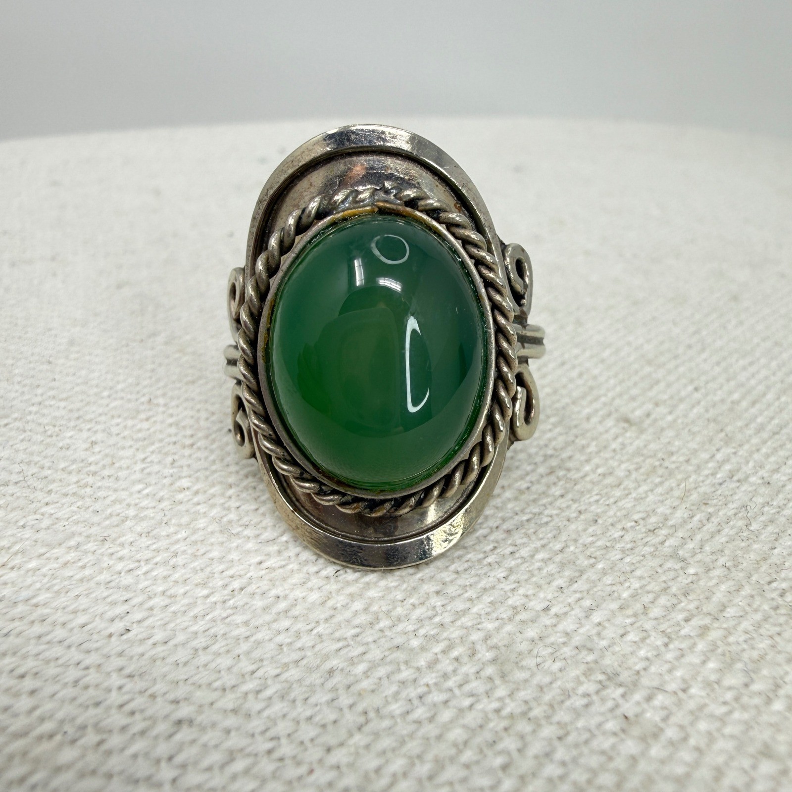 Statement Ring Green Cabochon Stone Adjustable Ba… - image 2