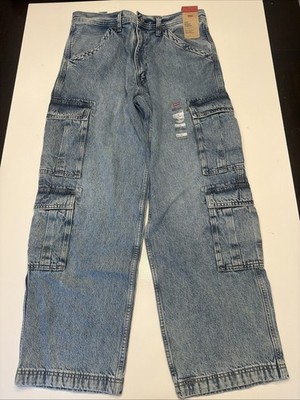 Levi's 578 Baggy Fit Cargo Jeans Men's Size 34x32 Blue Light Wash Cotton Y2K