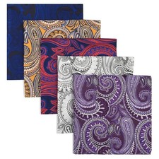 SHLAX WING 5 Pieces Assorted Mens Silk Pocket Square Handkerchiefs Set Lot 10