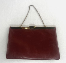 Vintage Envelope Clutch Etra Genuine Leather Purse Red w Gold Trim/Chain