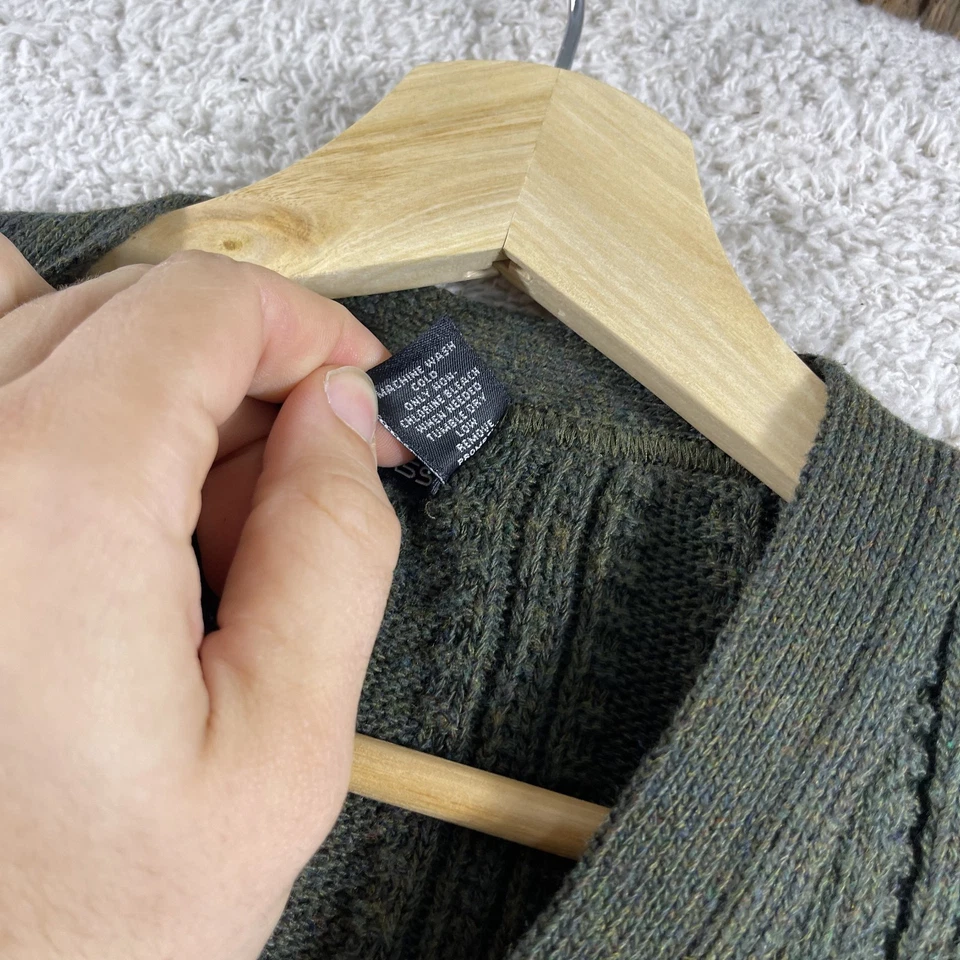 Vintage Bill Blass Cardigan Sweater Mens Medium Green Cable Knit Grandpa Grunge - Image 4 of 4