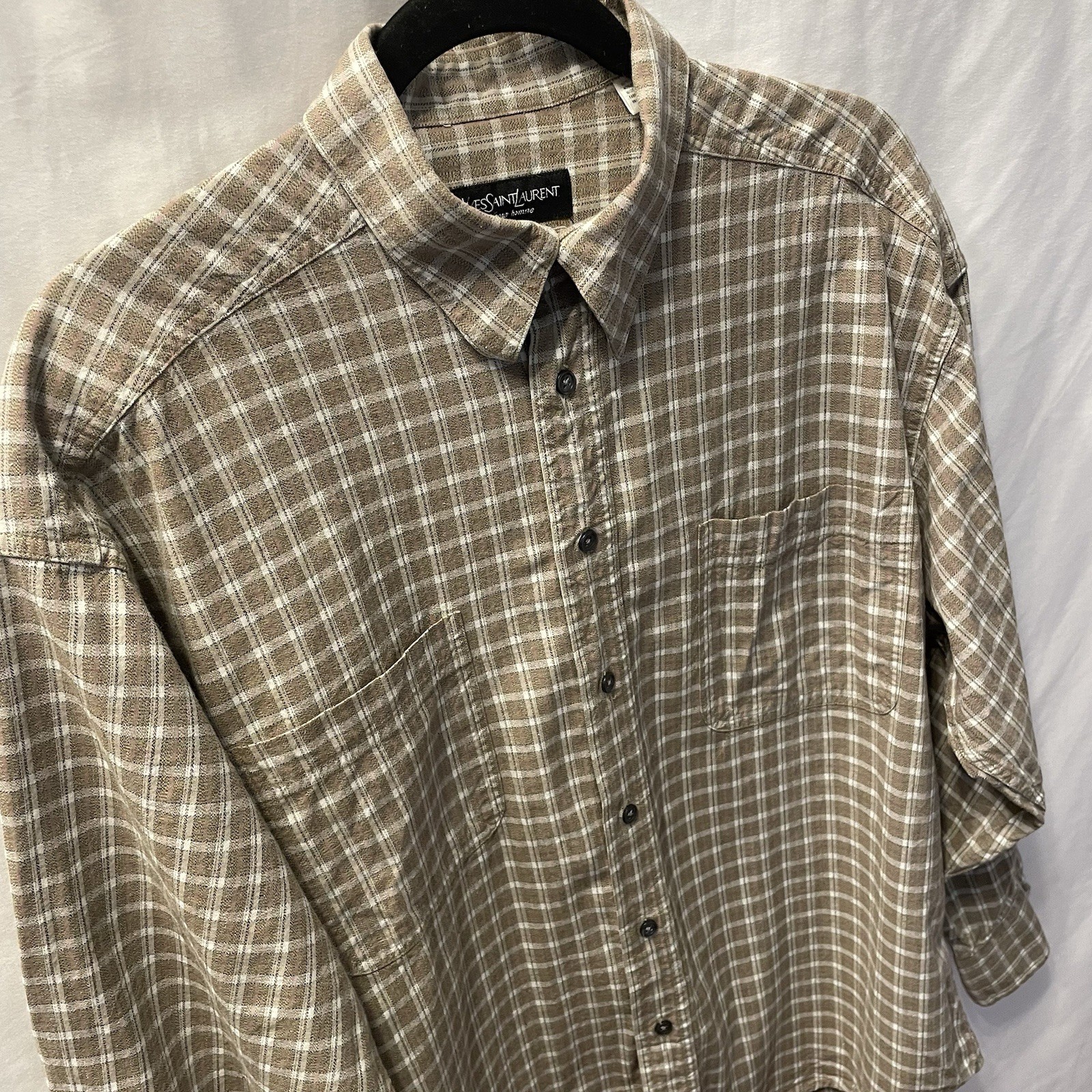 Camicia Yves Saint Laurent Pour Homme manica lunga abbottonata a quadri taglia large YSL