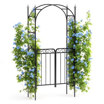 84'' Garden Arch Arbor with Gate, Metal Arch Trellis, Garden Archway for Climb...