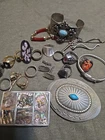 VINTAGE/COSTUME JEWELRY RINGS BRACELETS BELT BUCKLES Abalone Etc
