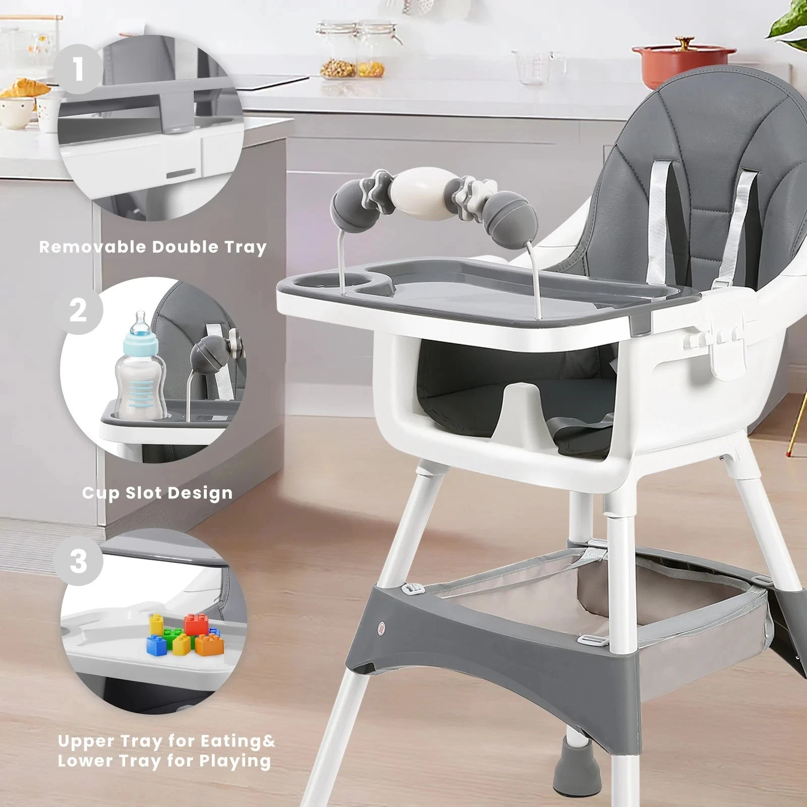 Baby High Chair, Portable Baby Dining Chairs Eat & Play Convertible High Chair
Opens in a new window