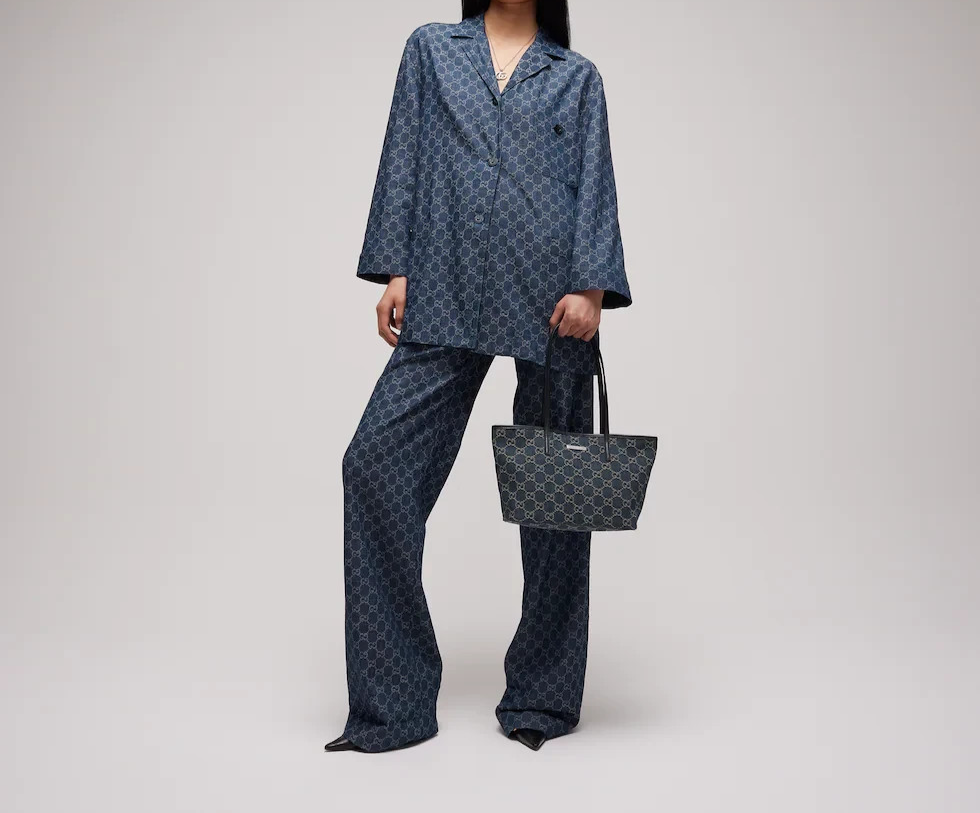 Gucci Tribeka Small Tote Bag GG denim Dark Blue 875236 Japan New
