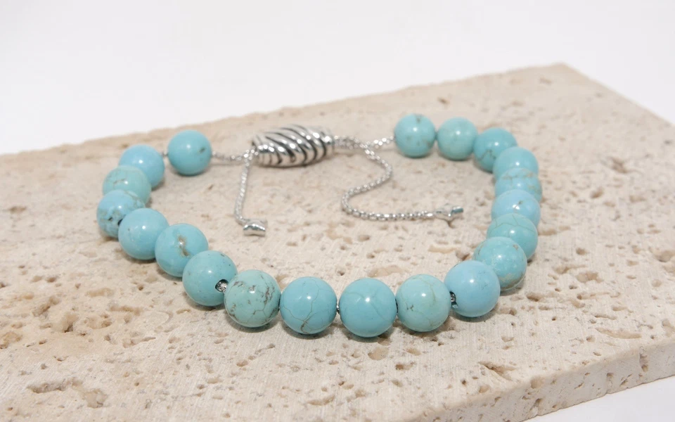 Brazalete bola cuentas espirituales David Yurman plata de ley con turquesa 925  Foto 2 de 4