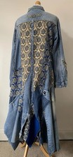 Denim Duster Coat Upcycled Long Blue Ladies Sz 14 Patchwork Boho Festival Hippie