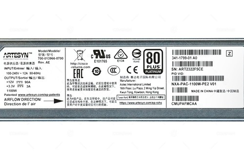 NXA-PAC-1100W-PE2 CISCO 1100W POWER SUPPLY 80 PLUS PLATINUM FOR N9K-C93240YC-FX2 - Afbeelding 4 van 8