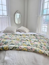 60x37 French eiderdown feather quilt coverlet painterly fabric pattern country 