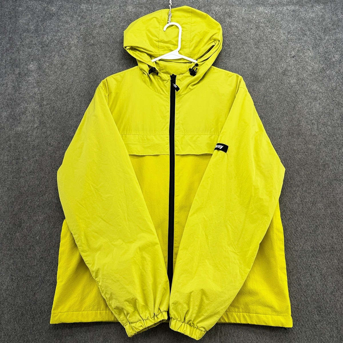 Stussy Jacket Mens Medium Yellow Full Zip Logo Mesh Lined