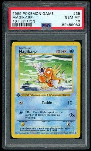 POKEMON BASE SET SHADOWLESS MAGIKARP 1999 #35 1ST EDITION PSA 10
