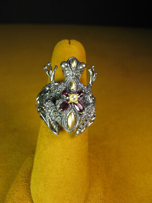 BARBARA BIXBY FROSCH RING RHODOLITH GRANAT BLUME GRÖSSE 8 GESCHNITZT ROSA Geschenk Designer