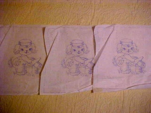 7 Vintage Penny Square Quilt Blocks Stamped for Embroidery w/ Baby Animals - Picture 2 of 7