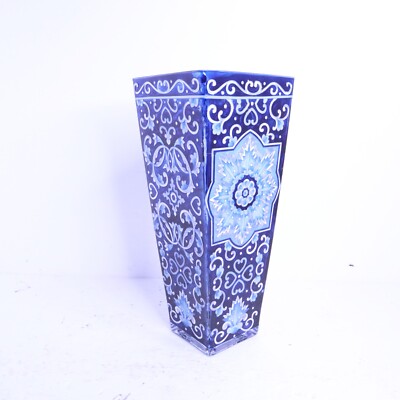 AMIA Studio Hand Painted Blue Glass Vase Susan K. Stamilio 10.1'' tall