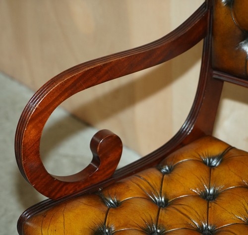 EIGHT VINTAGE MAHOGANY FULLY RESTORED CHESTERFIELD BROWN LEATHER DINING CHAIRS 8 - 第 15/20 張圖片
