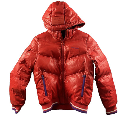 VTG 90s Converse Puffer Jacket Hoodie Red Purple Women s Bomber M Streetwear