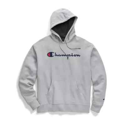#ad New Champion Men#x27;s Powerblend Script Logo Fleece Graphic Hoodie Grey Medium $24.49