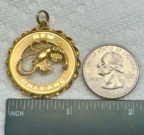 GOLD UNIQUE 3D 14K Yellow Solid Gold NEW ORLEANS SHRIMP Bracelet Charm 5gr - Picture 7 of 7