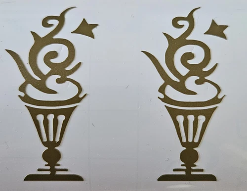 2 GOLD Decal Headstock Gibson Flowerpot Logos, Die-Cut Vinyl Decal
