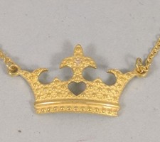 DISNEY PRINCESS CROWN NECKLACE 925 SILVER W/14 K GOLD PLATING,GENUINE DIAMOND