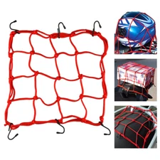 Motorcycle Cargo Net Helmet Mesh Luggage Tie Down Adjustable Red Bungee Cord