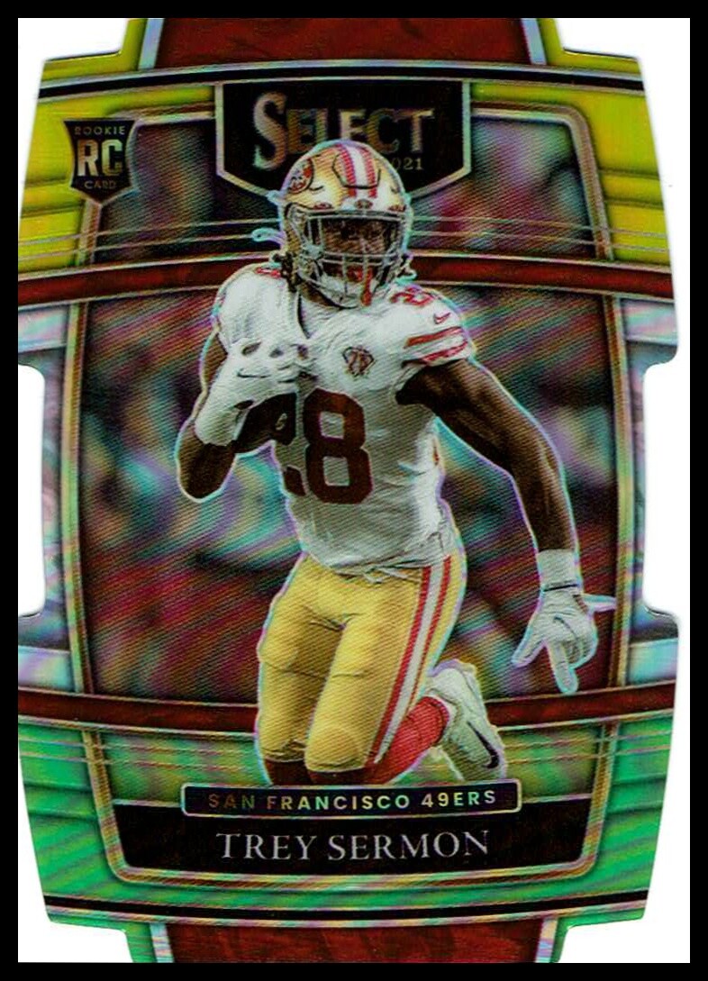 2021 Panini Select #68 Trey Sermon Green and Yellow Prizm Die Cut