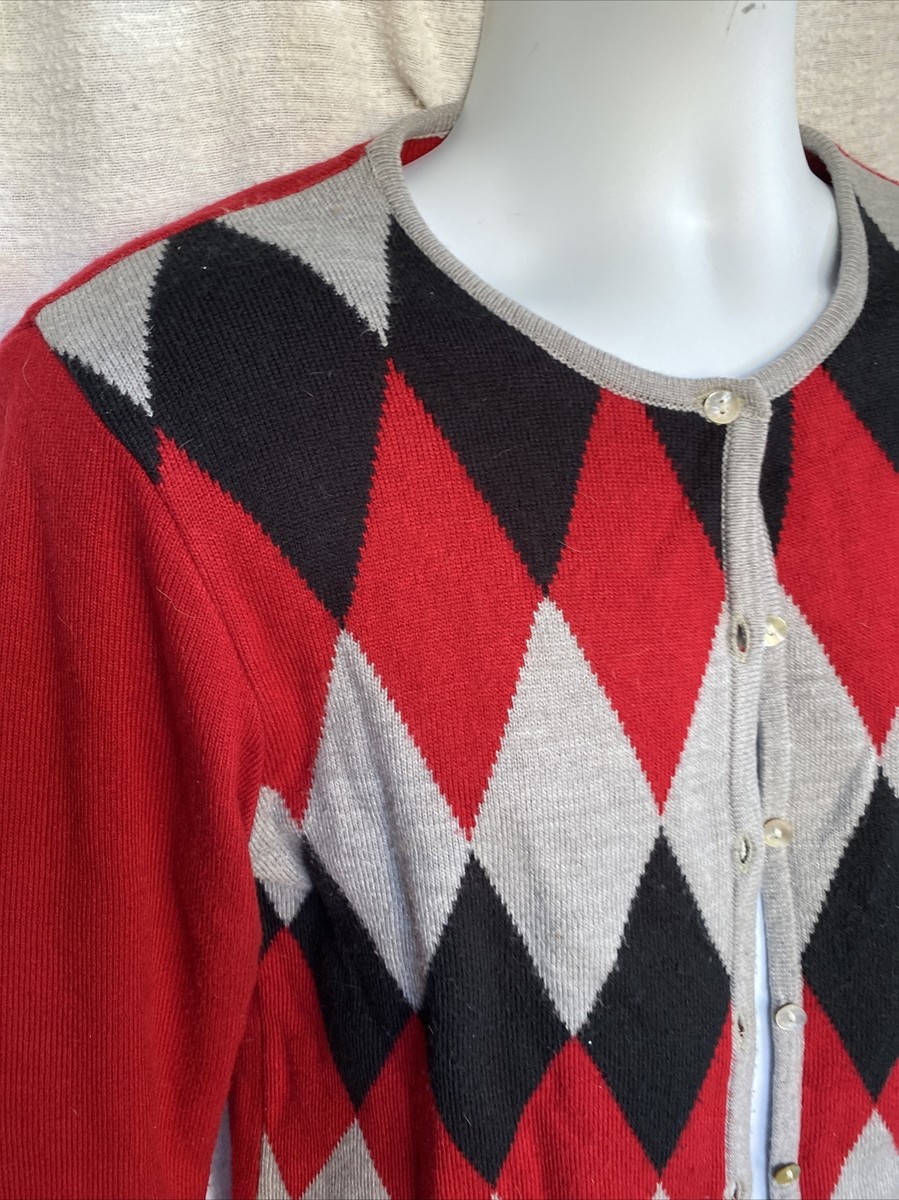 In Knit Brand argyle Cardigan sweater, medium Shell Buttons