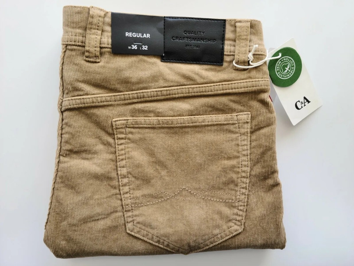 MENS CORDS C&A STRAIGHT LEG REGULAR FIT CORDUROY STRETCH JEANS