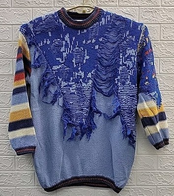 New BDG Urban Outfitters Marlon Spliced Pullover Comfy Sweater Blue Size Medium