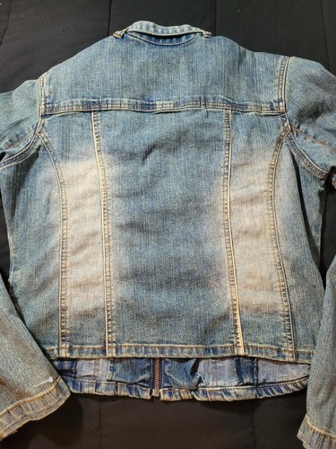 Younique Denim Blue Jacket Size Large Long Sleeve Full Zip Motorcycle Preowned - Picture 7 of 13