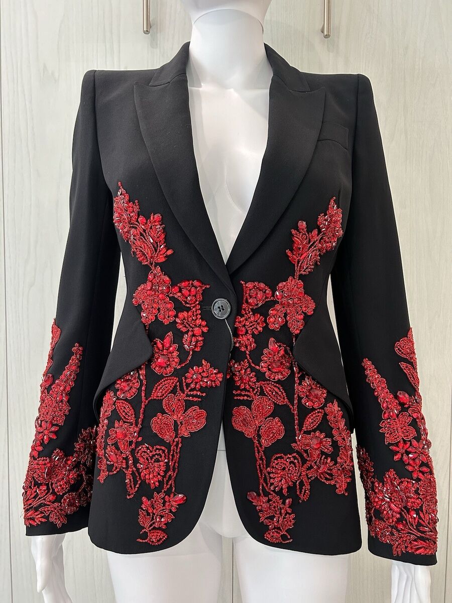 Alexander McQueen Floral Crystal-Bead Embellished Blazer Alexander McQueen Floral Crystal-Bead Embellished Blazer